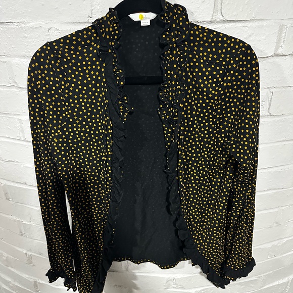 Boden Sweaters - Boden Black and Yellow Polka Dot Ruffle Cardigan